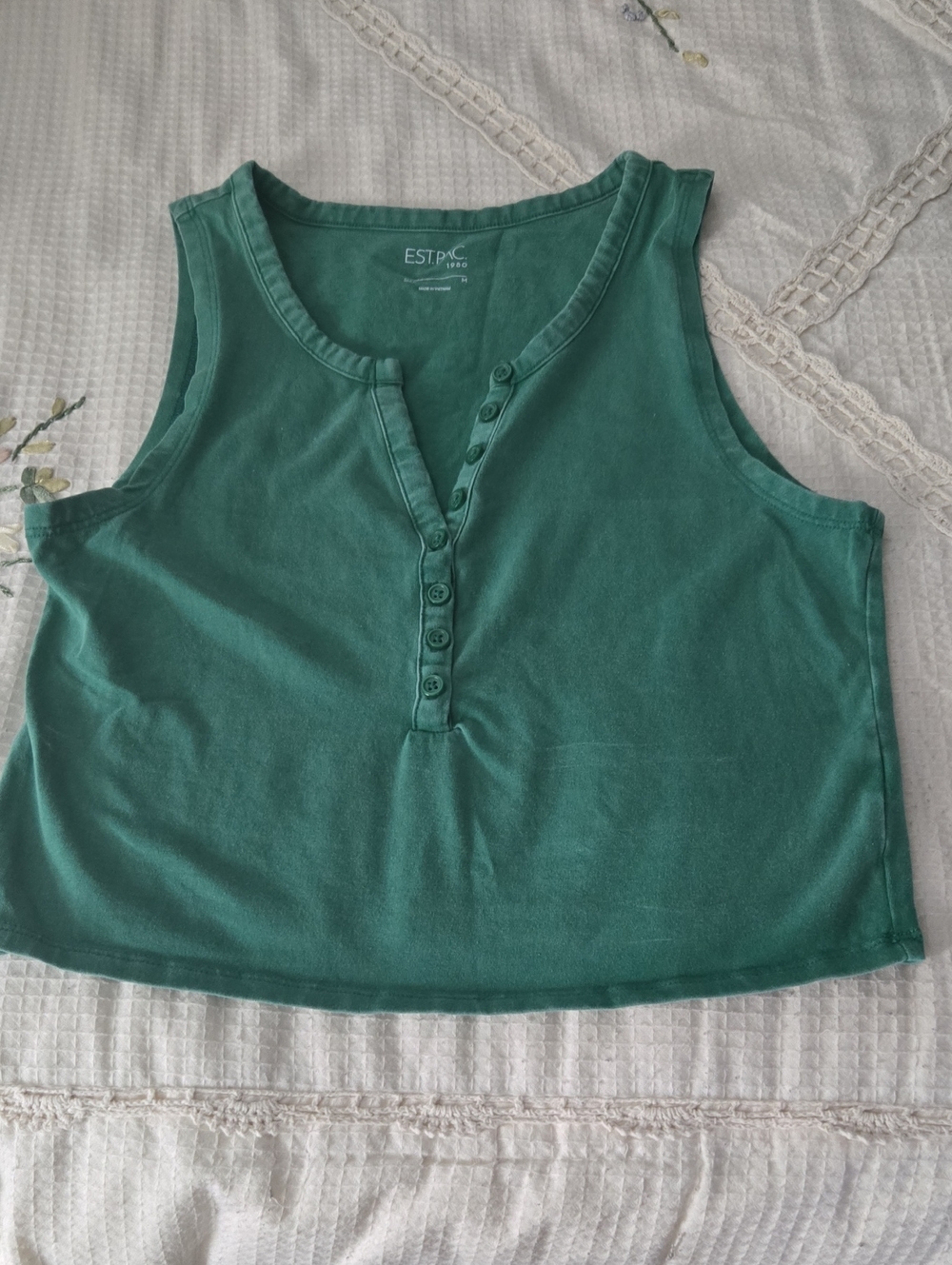 Green Button-Front Tank Top